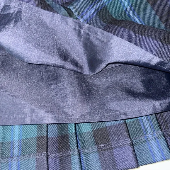 PITLOCHRY Scotland Pure Wool Pleated Tartan Skirt Womens 18 Lined Kilt Green VTG - Picture 7 of 8